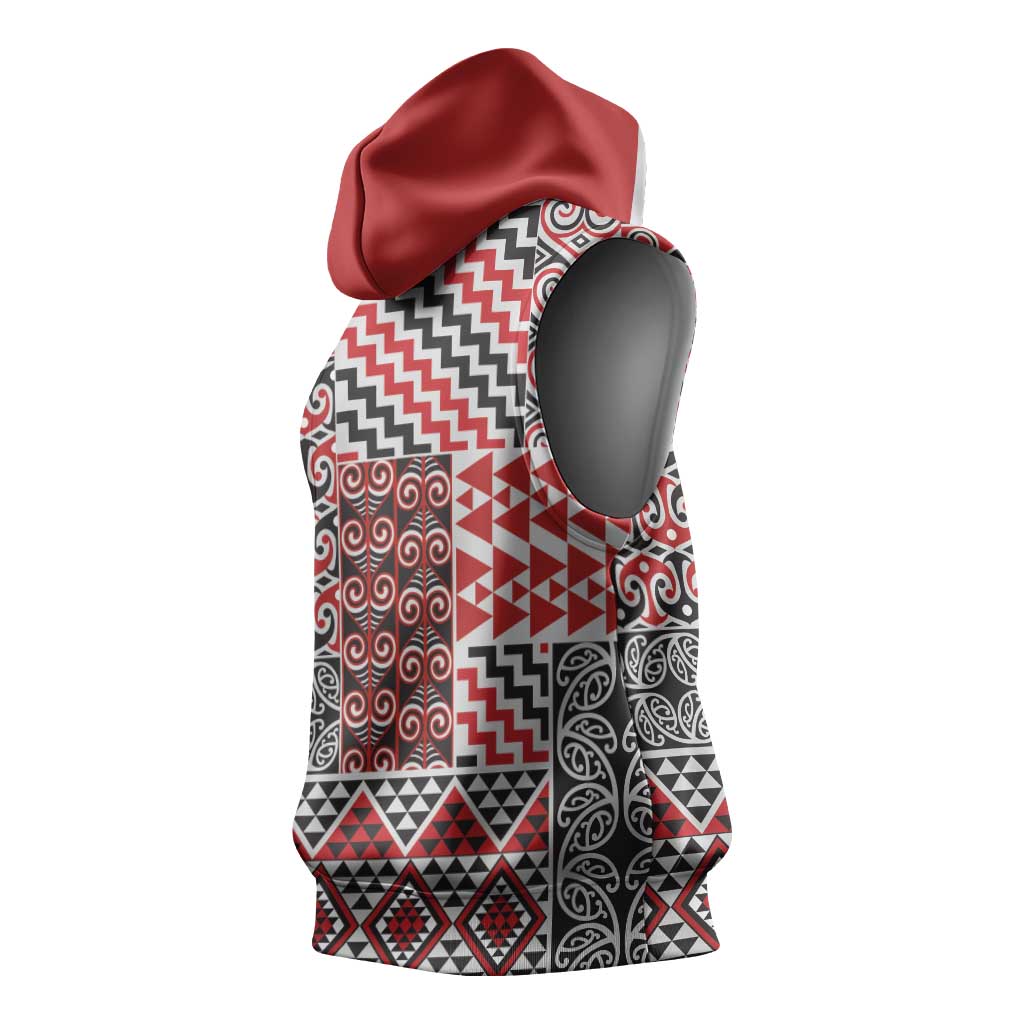 Aotearoa Kowhaiwhai Taniko Patchwork Motifs Sleeveless Hoodie - Polynesian Pride