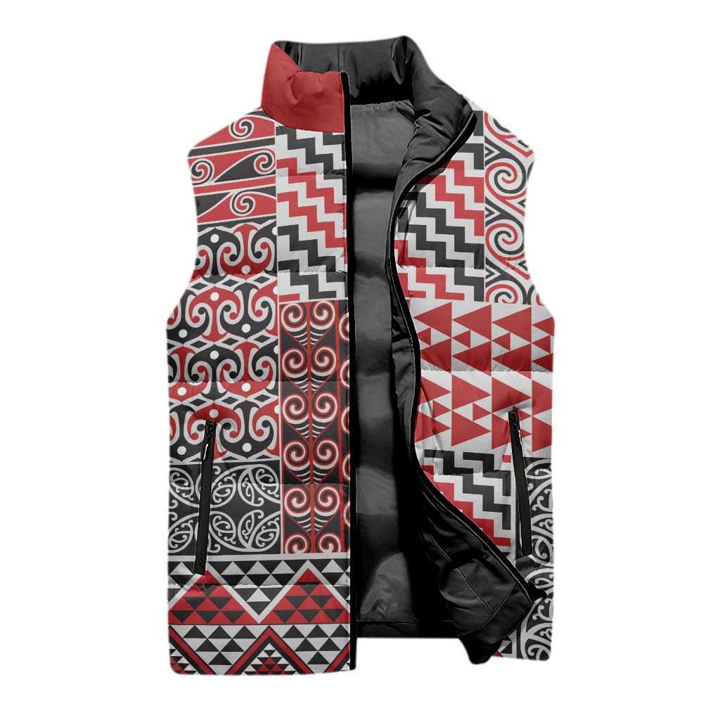 Aotearoa Kowhaiwhai Taniko Patchwork Motifs Sleeveless Puffer Jacket - Polynesian Pride