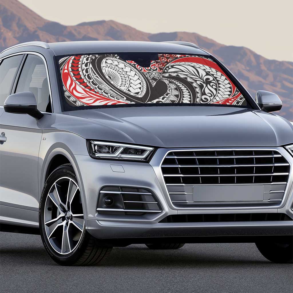 Aotearoa Maori Rugby Tribal Tattoo Auto Sun Shade Kowhaiwhai Taniko Patchwork Motifs - Polynesian Pride