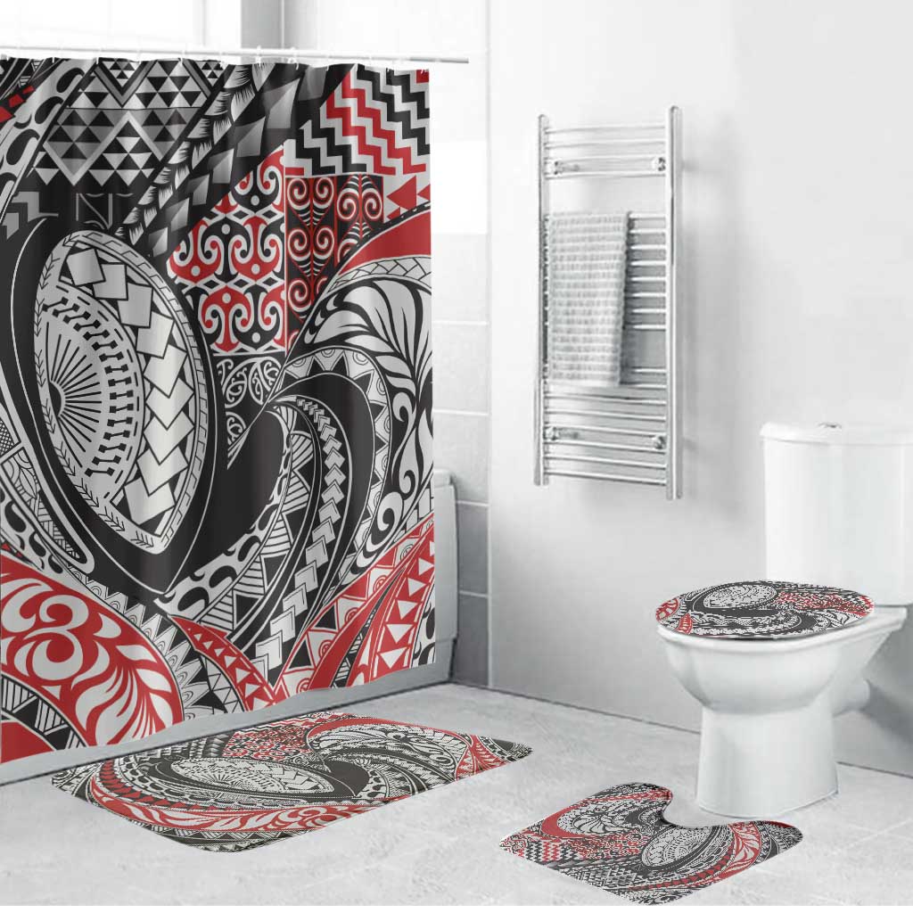 Aotearoa Maori Rugby Tribal Tattoo Bathroom Set Kowhaiwhai Taniko Patchwork Motifs - Polynesian Pride