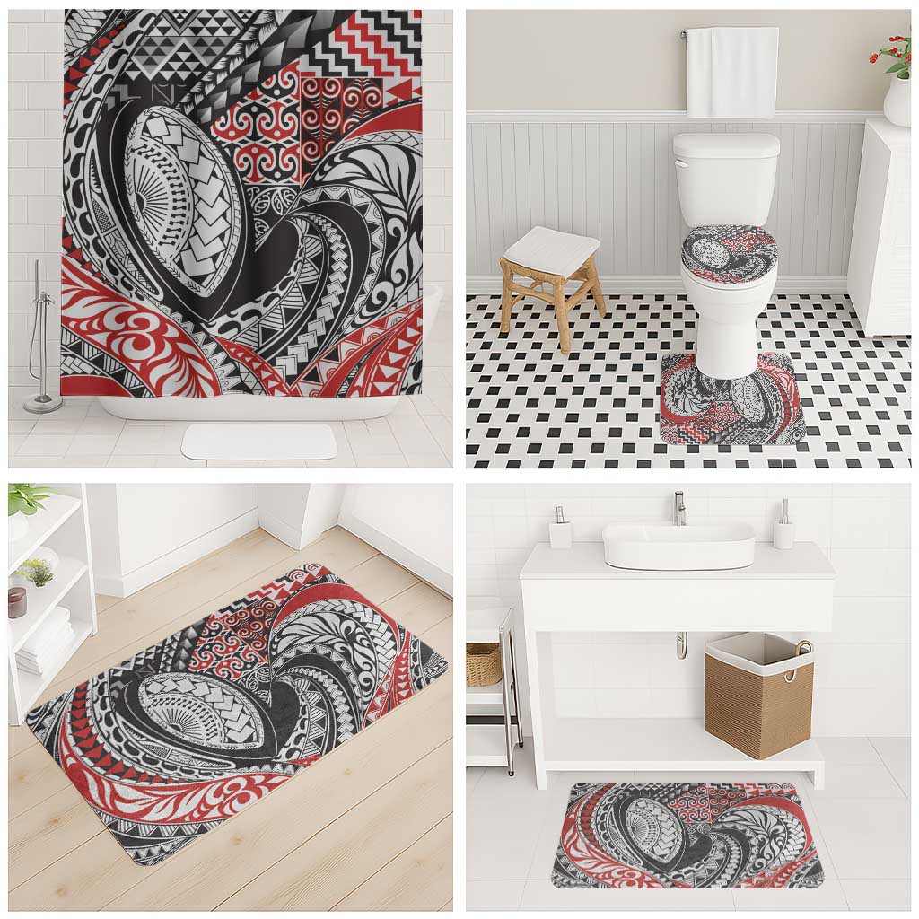 Aotearoa Maori Rugby Tribal Tattoo Bathroom Set Kowhaiwhai Taniko Patchwork Motifs - Polynesian Pride