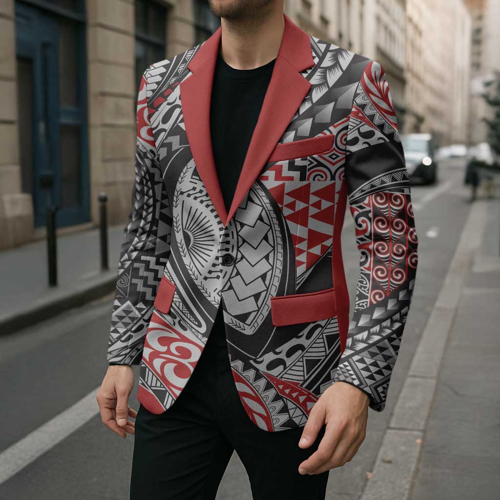 Aotearoa Maori Rugby Tribal Tattoo Blazer Kowhaiwhai Taniko Patchwork Motifs - Polynesian Pride