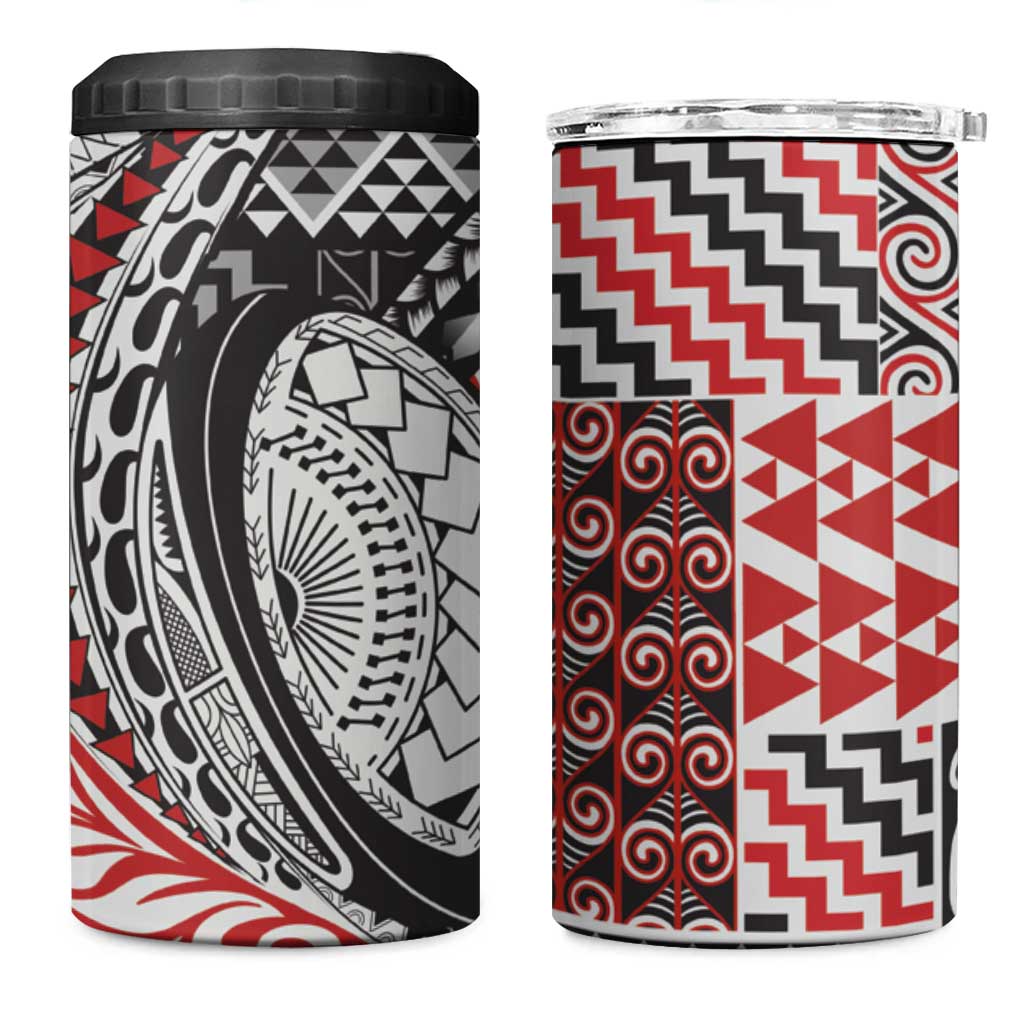Aotearoa Maori Rugby Tribal Tattoo 4 in 1 Can Cooler Tumbler Kowhaiwhai Taniko Patchwork Motifs LT9 One Size: 16 oz Red - Polynesian Pride