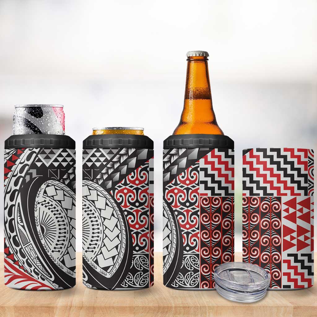Aotearoa Maori Rugby Tribal Tattoo 4 in 1 Can Cooler Tumbler Kowhaiwhai Taniko Patchwork Motifs LT9 - Polynesian Pride
