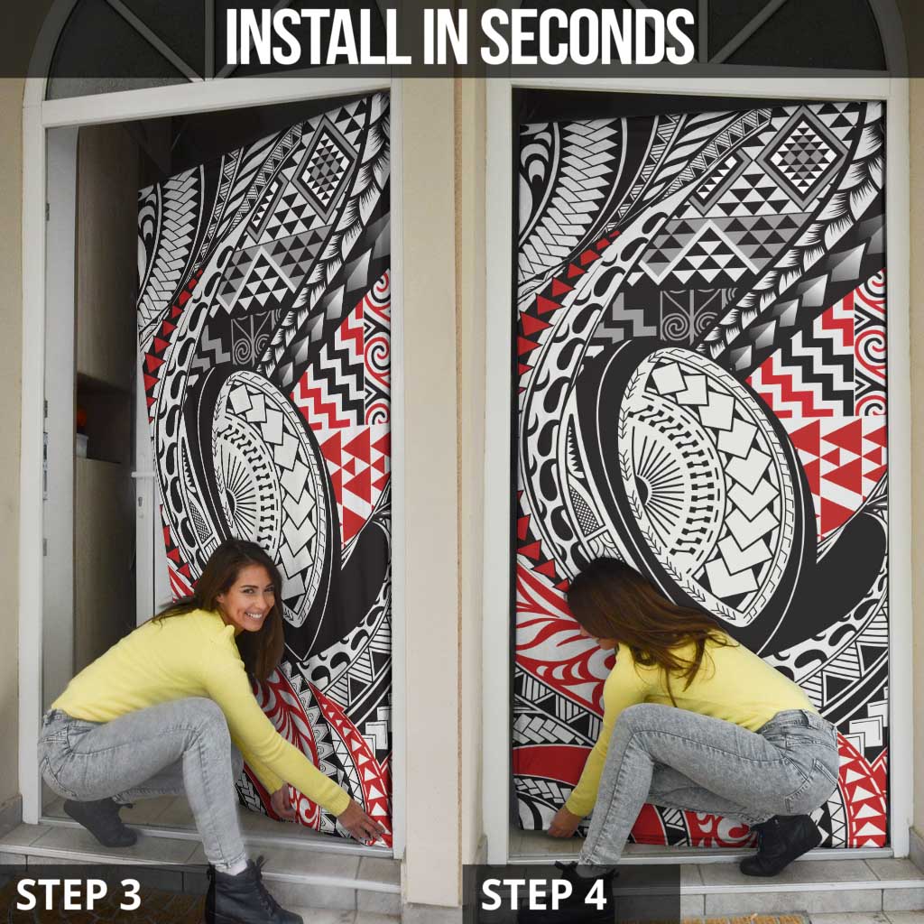 Aotearoa Maori Rugby Tribal Tattoo Door Cover Kowhaiwhai Taniko Patchwork Motifs - Polynesian Pride