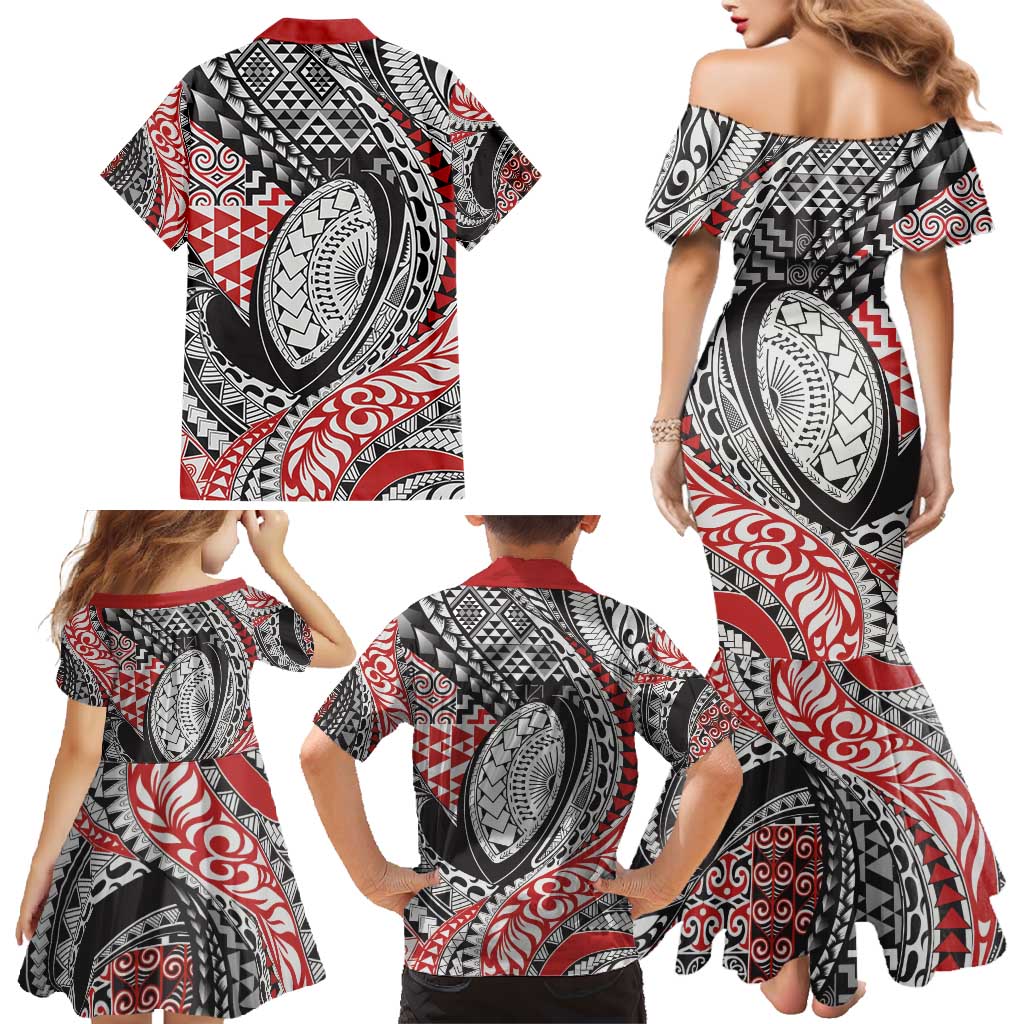 Aotearoa Maori Rugby Tribal Tattoo Family Matching Mermaid Dress and Hawaiian Shirt Kowhaiwhai Taniko Patchwork Motifs LT9 - Polynesian Pride