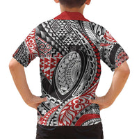 Aotearoa Maori Rugby Tribal Tattoo Family Matching Off Shoulder Short Dress and Hawaiian Shirt Kowhaiwhai Taniko Patchwork Motifs LT9 - Polynesian Pride
