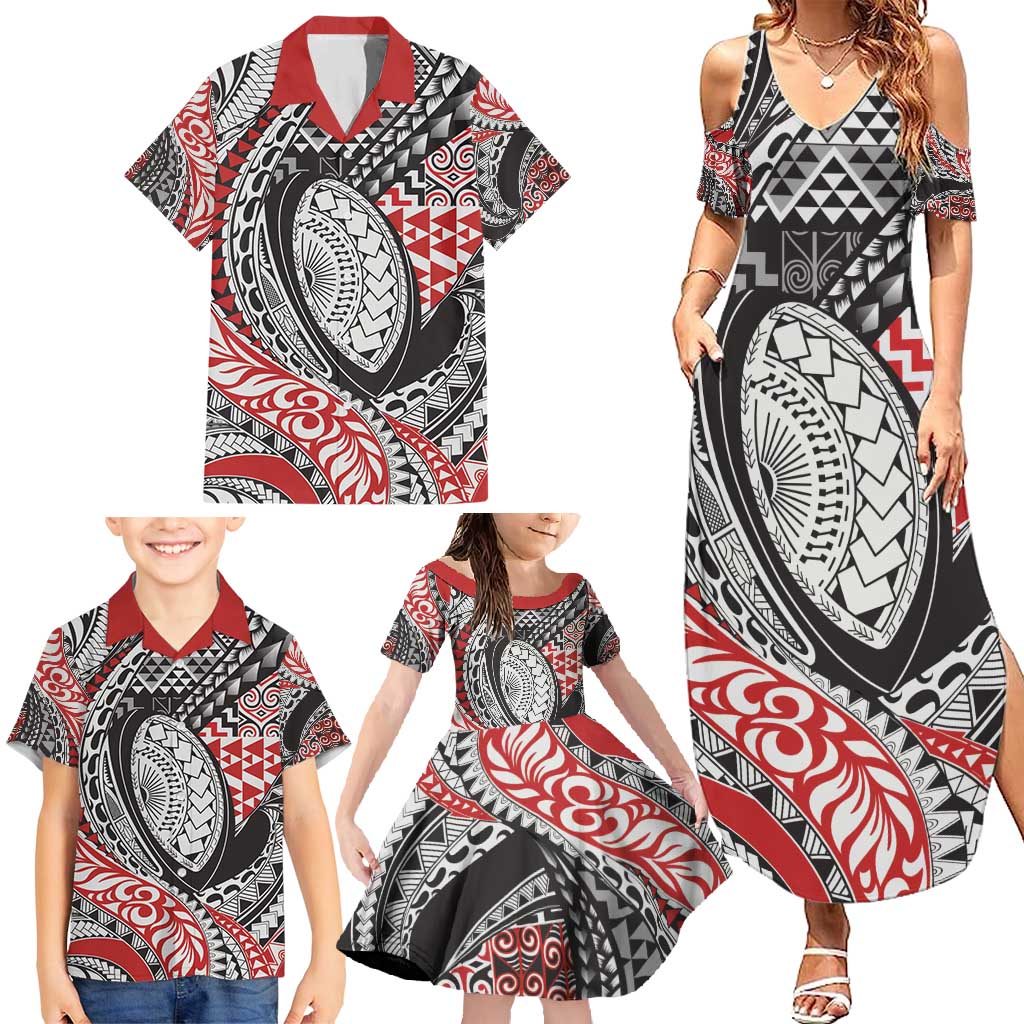 Aotearoa Maori Rugby Tribal Tattoo Family Matching Summer Maxi Dress and Hawaiian Shirt Kowhaiwhai Taniko Patchwork Motifs LT9 - Polynesian Pride