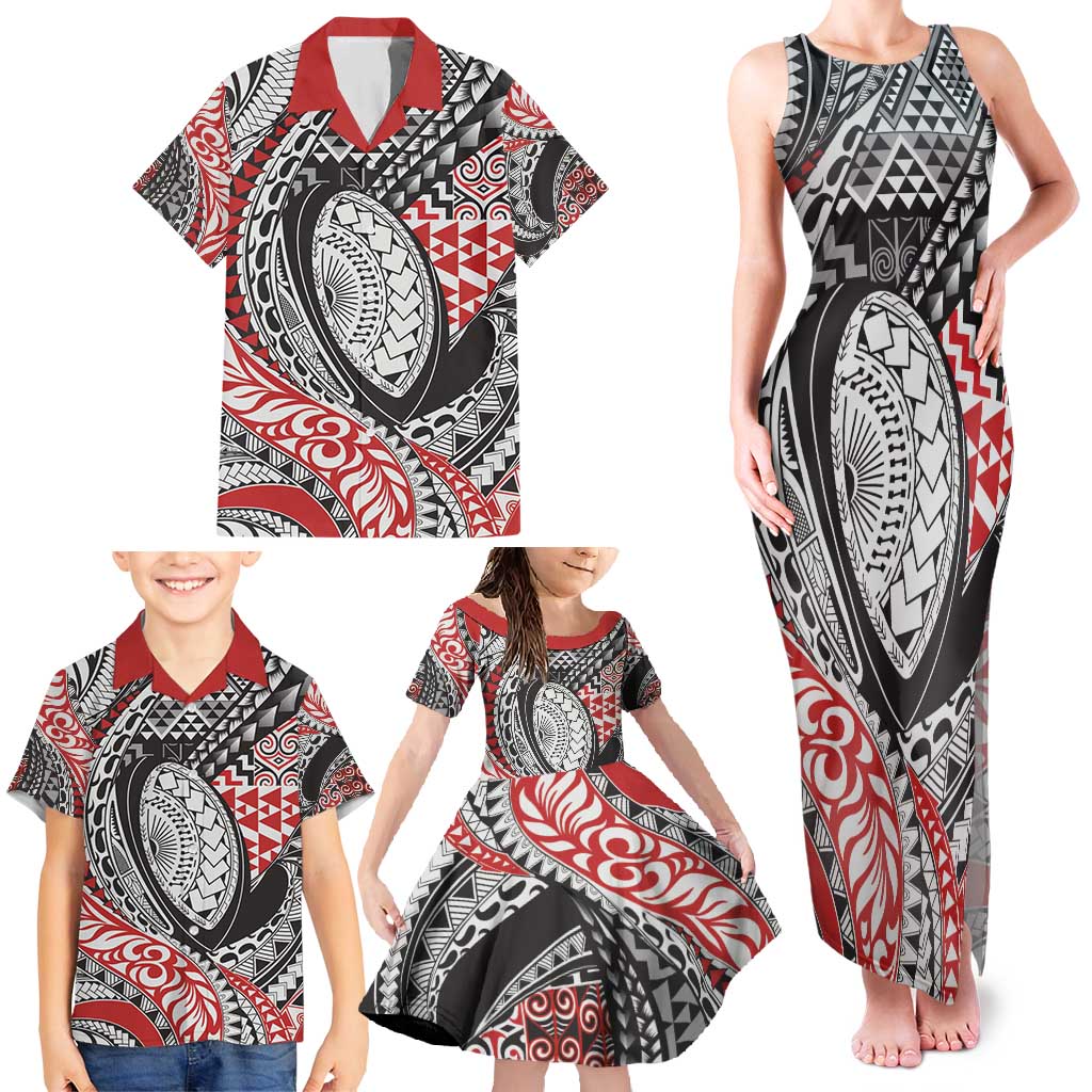 Aotearoa Maori Rugby Tribal Tattoo Family Matching Tank Maxi Dress and Hawaiian Shirt Kowhaiwhai Taniko Patchwork Motifs LT9 - Polynesian Pride