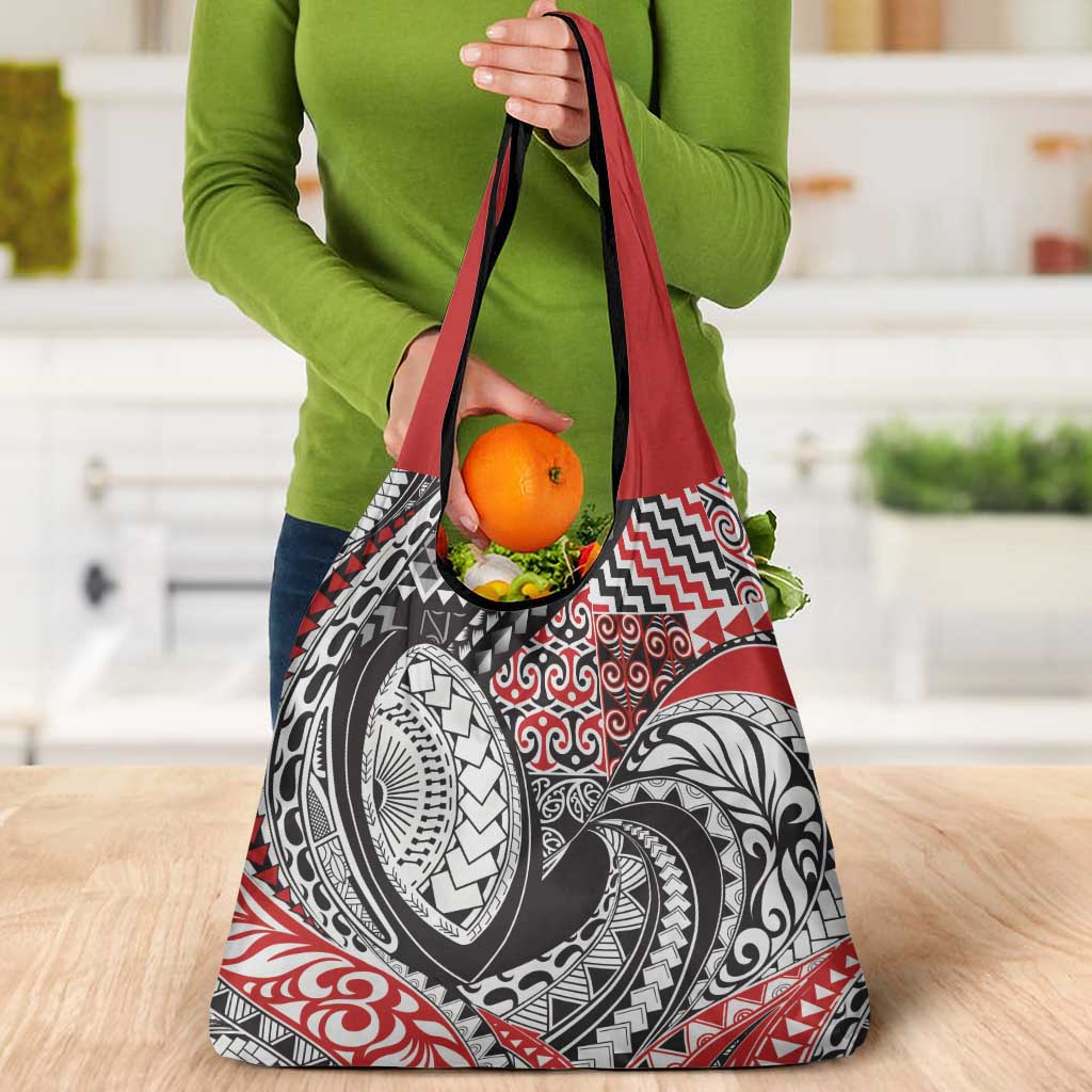 Aotearoa Maori Rugby Tribal Tattoo Grocery Bag Kowhaiwhai Taniko Patchwork Motifs