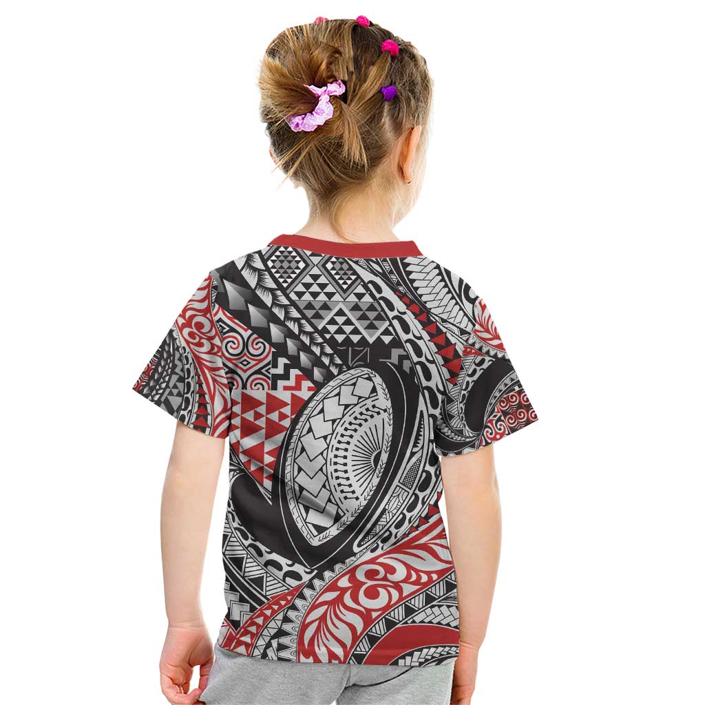 Aotearoa Maori Rugby Tribal Tattoo Kid T Shirt Kowhaiwhai Taniko Patchwork Motifs LT9 - Polynesian Pride