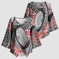 Aotearoa Maori Rugby Tribal Tattoo Kimono Sleeve Blouse Kowhaiwhai Taniko Patchwork Motifs - Polynesian Pride