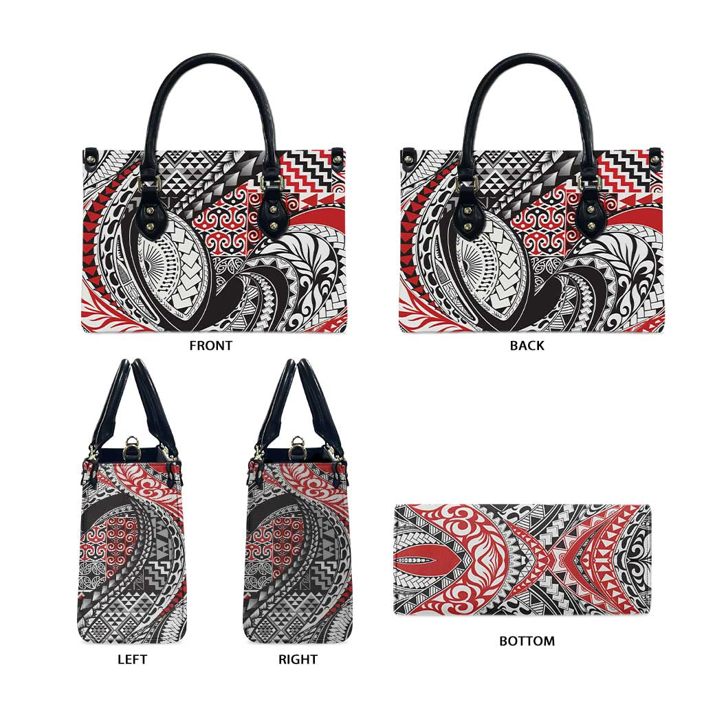 Aotearoa Maori Rugby Tribal Tattoo Leather Bag Kowhaiwhai Taniko Patchwork Motifs - Polynesian Pride