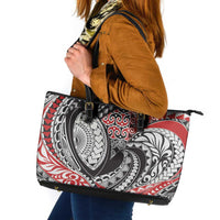 Aotearoa Maori Rugby Tribal Tattoo Leather Tote Bag Kowhaiwhai Taniko Patchwork Motifs LT9 Red - Polynesian Pride