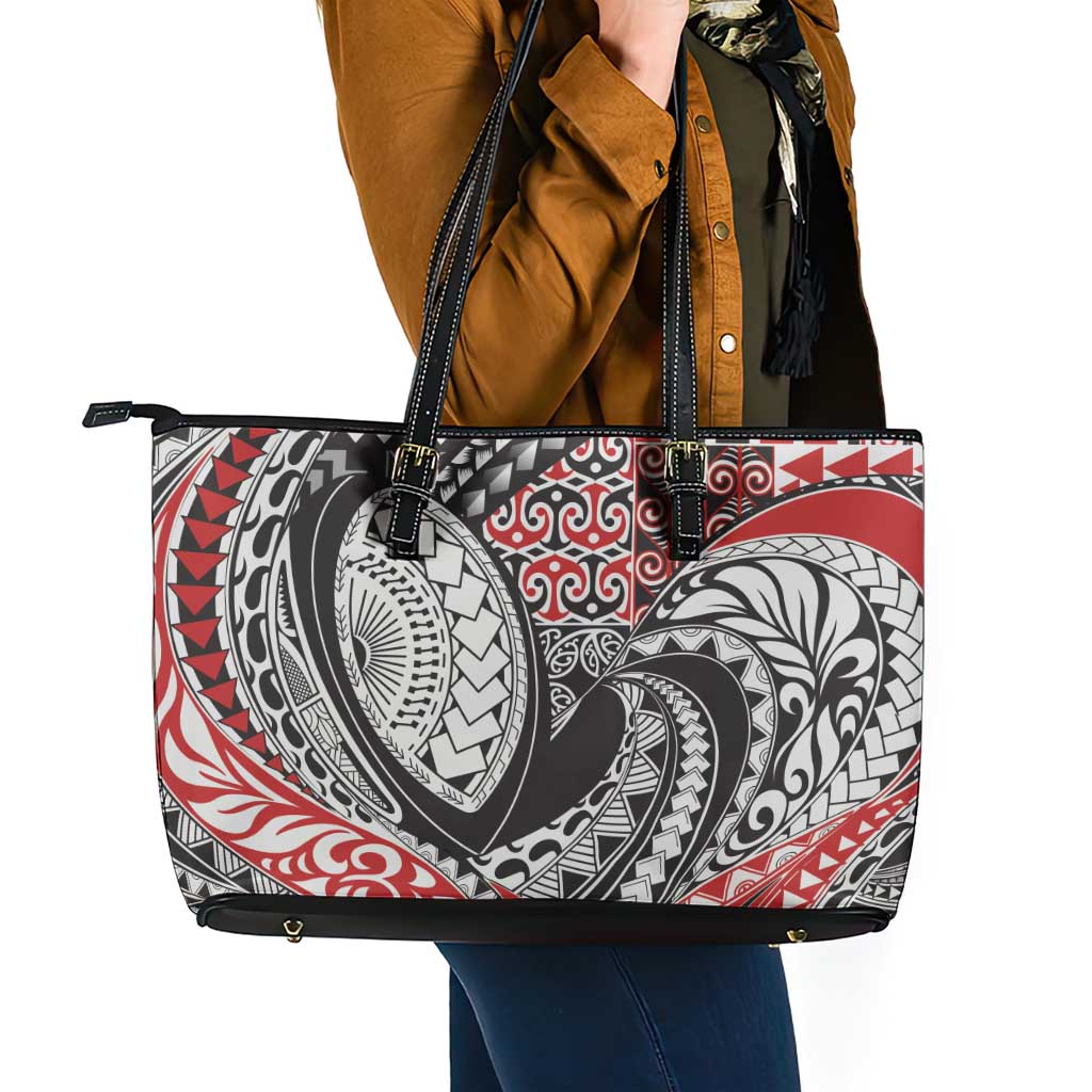 Aotearoa Maori Rugby Tribal Tattoo Leather Tote Bag Kowhaiwhai Taniko Patchwork Motifs LT9 - Polynesian Pride