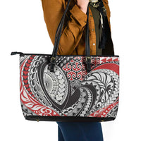 Aotearoa Maori Rugby Tribal Tattoo Leather Tote Bag Kowhaiwhai Taniko Patchwork Motifs LT9 - Polynesian Pride