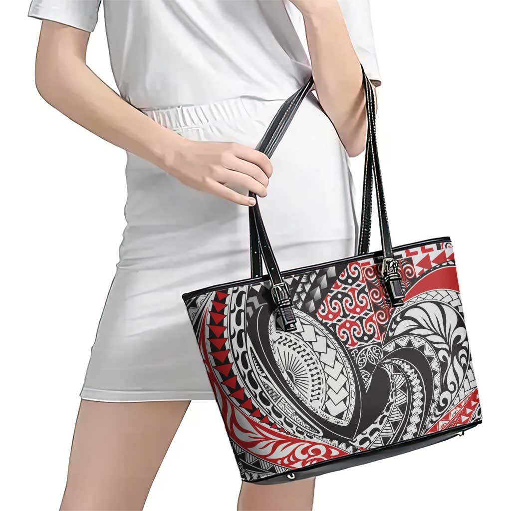 Aotearoa Maori Rugby Tribal Tattoo Leather Tote Bag Kowhaiwhai Taniko Patchwork Motifs LT9 - Polynesian Pride