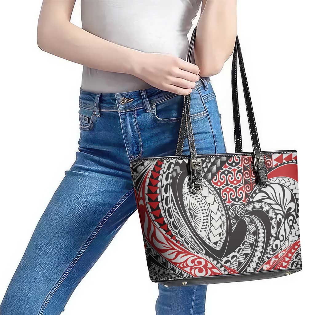 Aotearoa Maori Rugby Tribal Tattoo Leather Tote Bag Kowhaiwhai Taniko Patchwork Motifs LT9 - Polynesian Pride