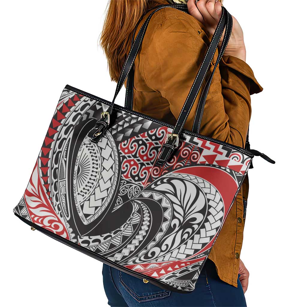 Aotearoa Maori Rugby Tribal Tattoo Leather Tote Bag Kowhaiwhai Taniko Patchwork Motifs LT9 - Polynesian Pride