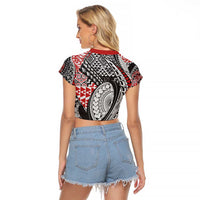 Aotearoa Maori Rugby Tribal Tattoo Raglan Cropped T Shirt Kowhaiwhai Taniko Patchwork Motifs LT9 - Polynesian Pride