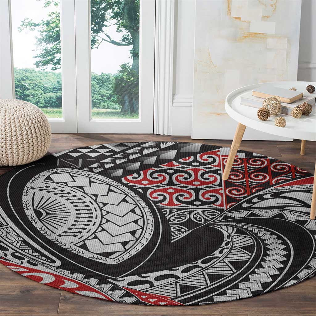 Aotearoa Maori Rugby Tribal Tattoo Round Carpet Kowhaiwhai Taniko Patchwork Motifs