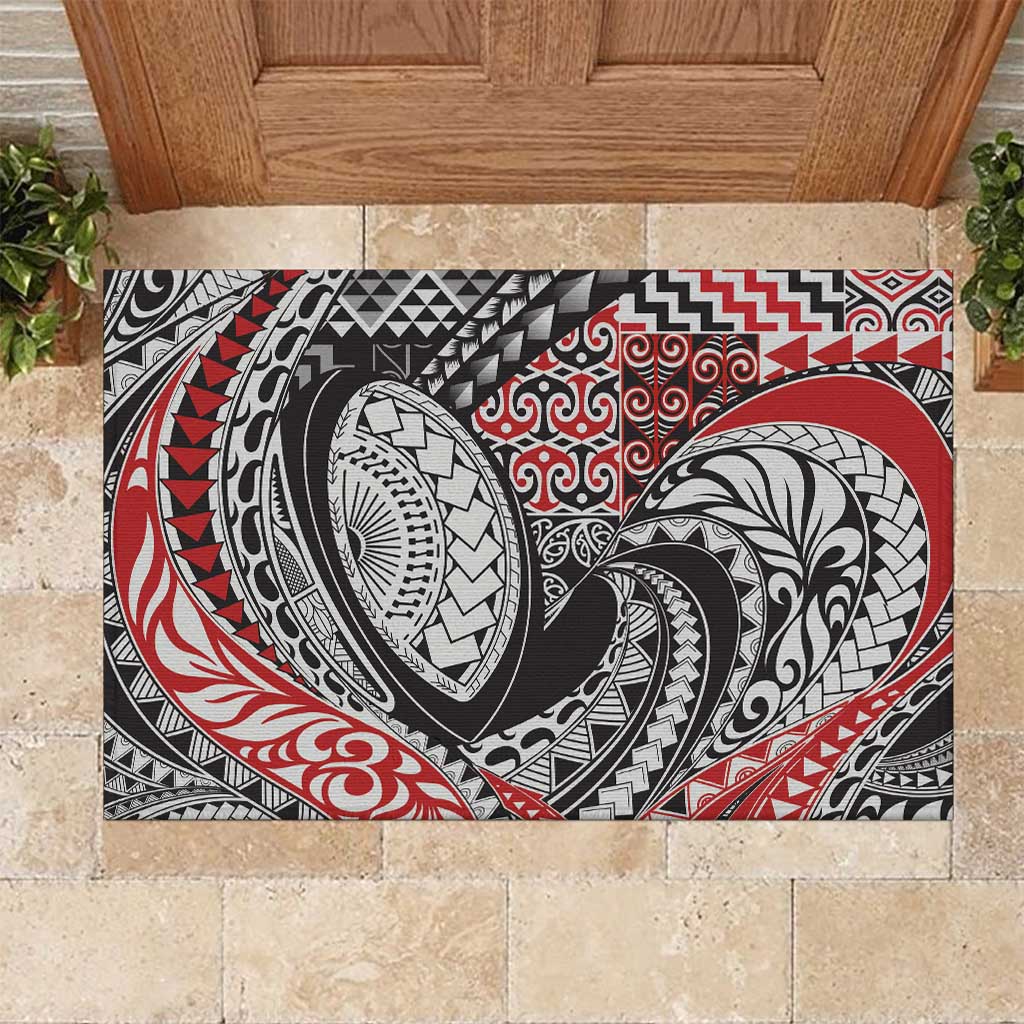 Aotearoa Maori Rugby Tribal Tattoo Rubber Doormat Kowhaiwhai Taniko Patchwork Motifs LT9 Red - Polynesian Pride