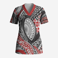 Aotearoa Maori Rugby Tribal Tattoo Scrub Top Kowhaiwhai Taniko Patchwork Motifs - Polynesian Pride
