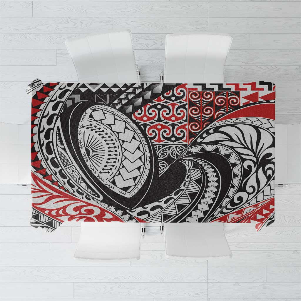 Aotearoa Maori Rugby Tribal Tattoo Tablecloth Kowhaiwhai Taniko Patchwork Motifs LT9 Red - Polynesian Pride