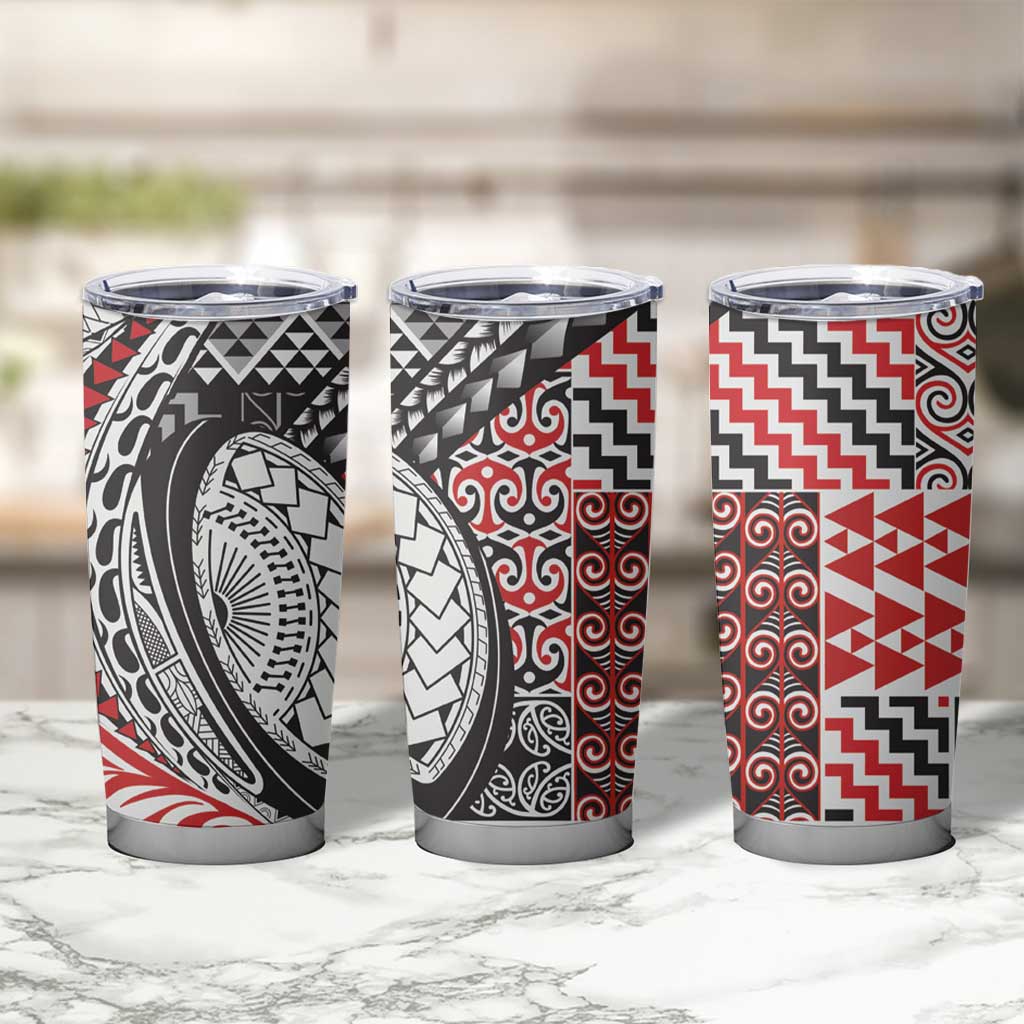 Aotearoa Maori Rugby Tribal Tattoo Tumbler Cup Kowhaiwhai Taniko Patchwork Motifs LT9 - Polynesian Pride