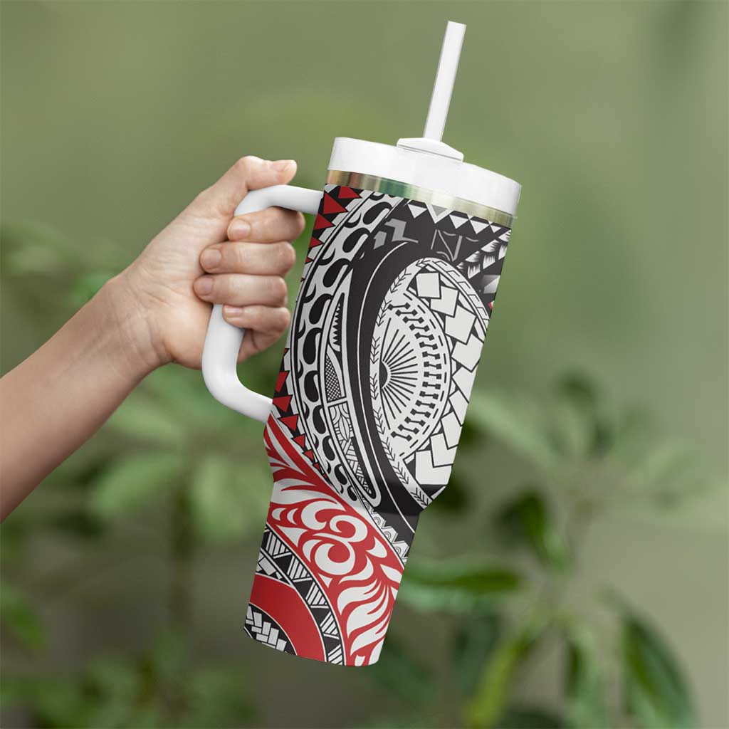 Aotearoa Maori Rugby Tribal Tattoo Tumbler With Handle Kowhaiwhai Taniko Patchwork Motifs LT9 - Polynesian Pride