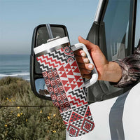 Aotearoa Maori Rugby Tribal Tattoo Tumbler With Handle Kowhaiwhai Taniko Patchwork Motifs LT9 - Polynesian Pride