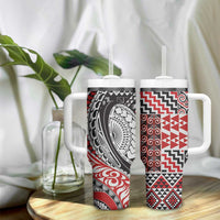 Aotearoa Maori Rugby Tribal Tattoo Tumbler With Handle Kowhaiwhai Taniko Patchwork Motifs LT9 - Polynesian Pride