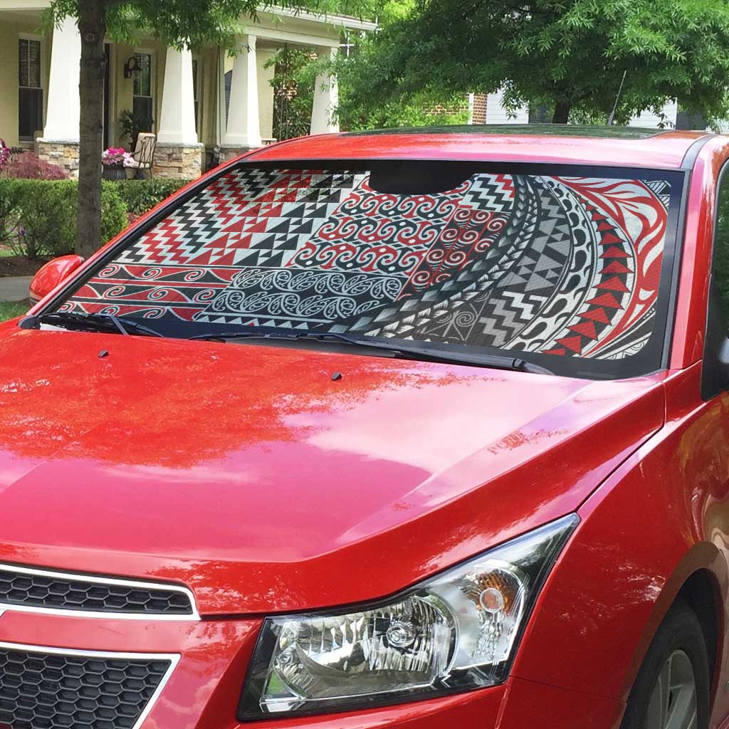 Aotearoa Maori Tribal Tattoo Auto Sun Shade Kowhaiwhai Taniko Patchwork Motifs - Polynesian Pride