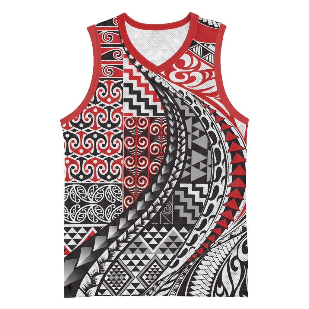 Aotearoa Maori Tribal Tattoo Basketball Jersey Kowhaiwhai Taniko Patchwork Motifs - Polynesian Pride