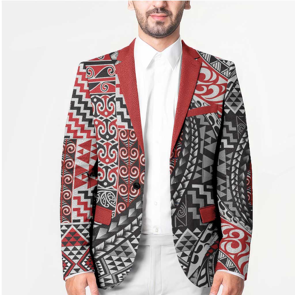 Aotearoa Maori Tribal Tattoo Blazer Kowhaiwhai Taniko Patchwork Motifs - Polynesian Pride