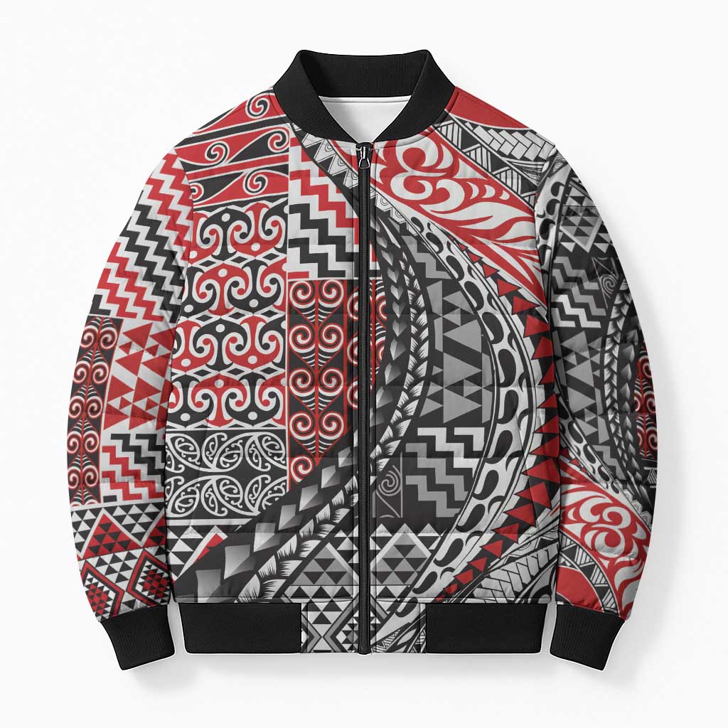 Aotearoa Maori Tribal Tattoo Bomber Puffer Jacket Kowhaiwhai Taniko Patchwork Motifs - Polynesian Pride