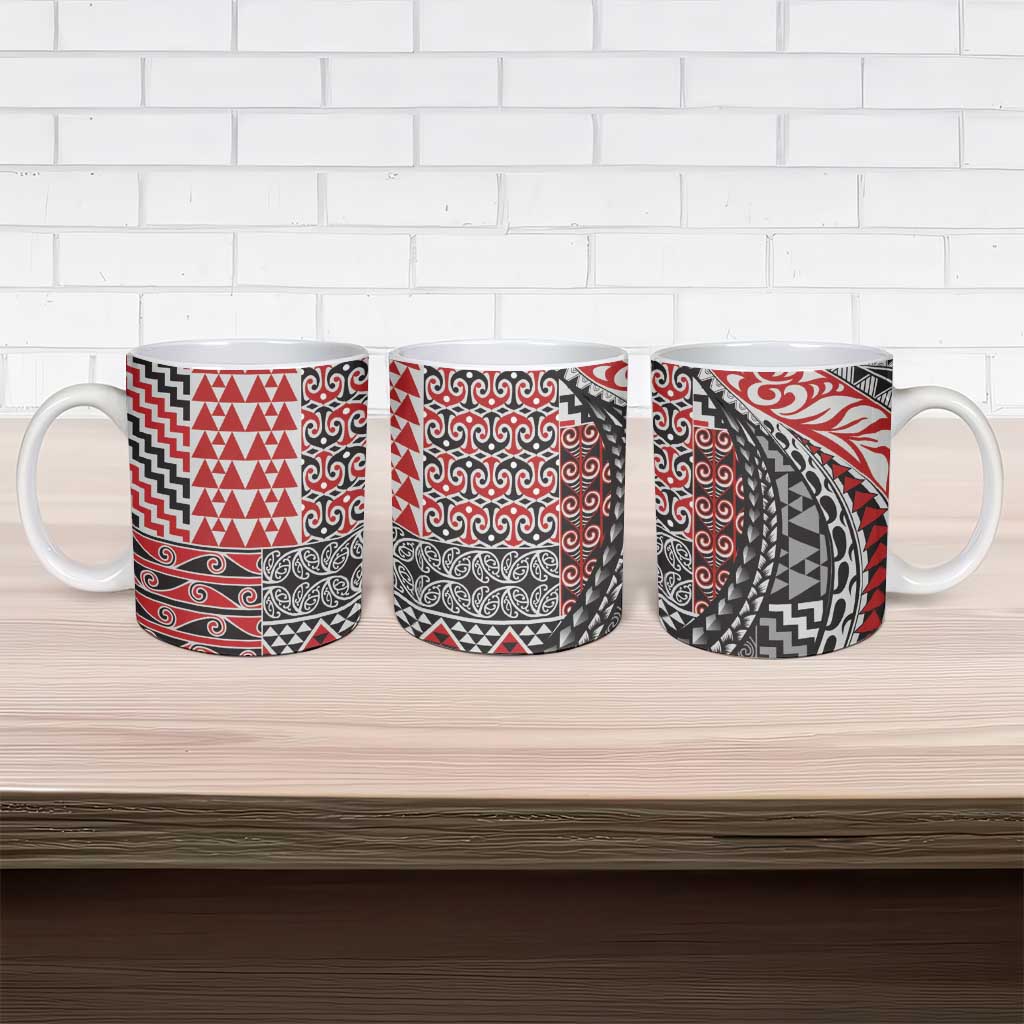 Aotearoa Maori Tribal Tattoo Ceramic Mug Kowhaiwhai Taniko Patchwork Motifs - Polynesian Pride