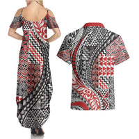 Aotearoa Maori Tribal Tattoo Couples Matching Summer Maxi Dress and Hawaiian Shirt Kowhaiwhai Taniko Patchwork Motifs LT9 - Polynesian Pride