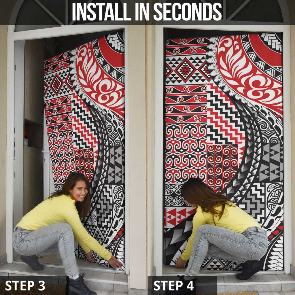 Aotearoa Maori Tribal Tattoo Door Cover Kowhaiwhai Taniko Patchwork Motifs - Polynesian Pride