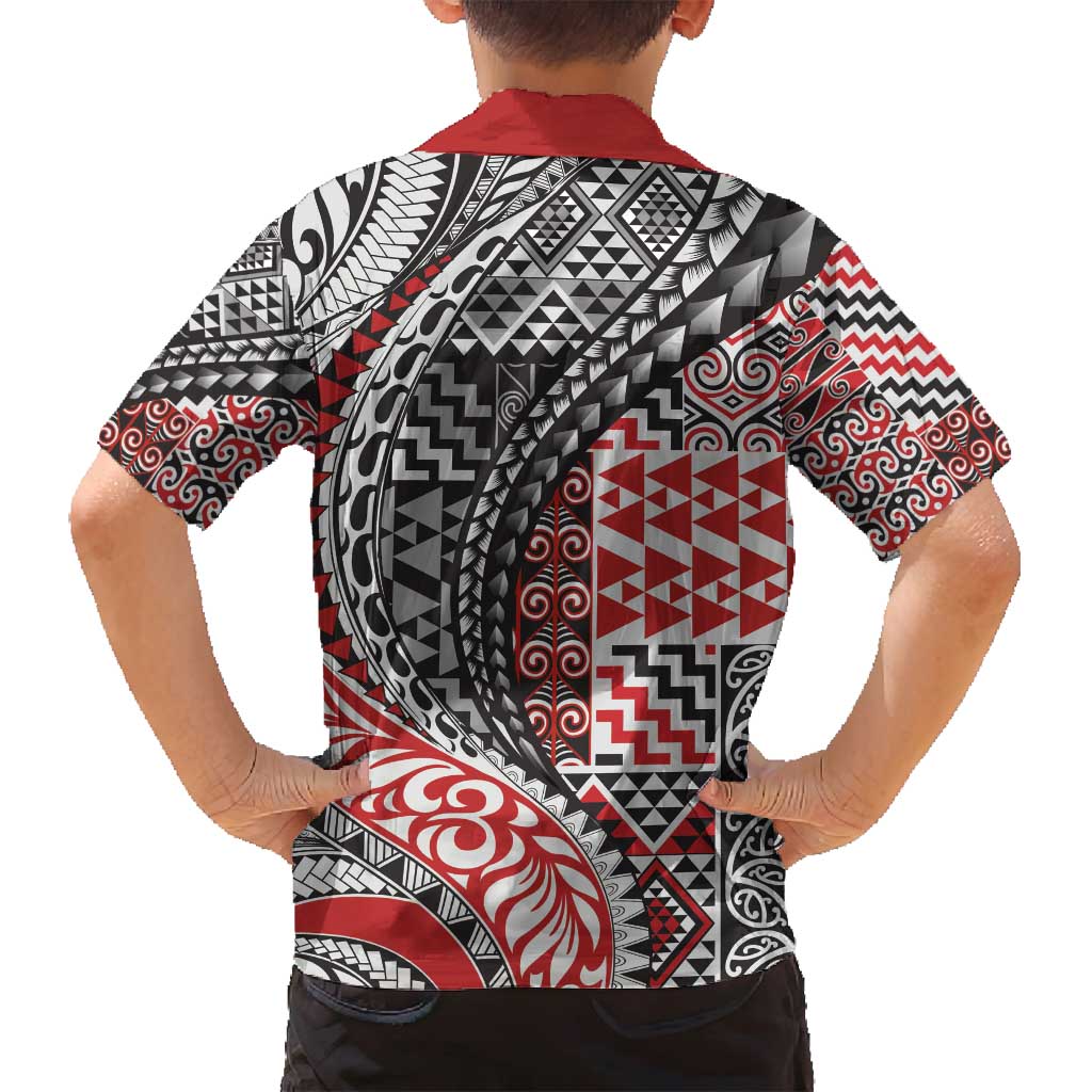 Aotearoa Maori Tribal Tattoo Family Matching Long Sleeve Bodycon Dress and Hawaiian Shirt Kowhaiwhai Taniko Patchwork Motifs LT9 - Polynesian Pride
