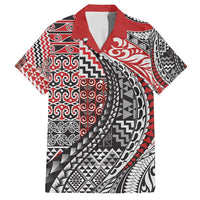 Aotearoa Maori Tribal Tattoo Family Matching Long Sleeve Bodycon Dress and Hawaiian Shirt Kowhaiwhai Taniko Patchwork Motifs LT9 Dad's Shirt - Short Sleeve Red - Polynesian Pride