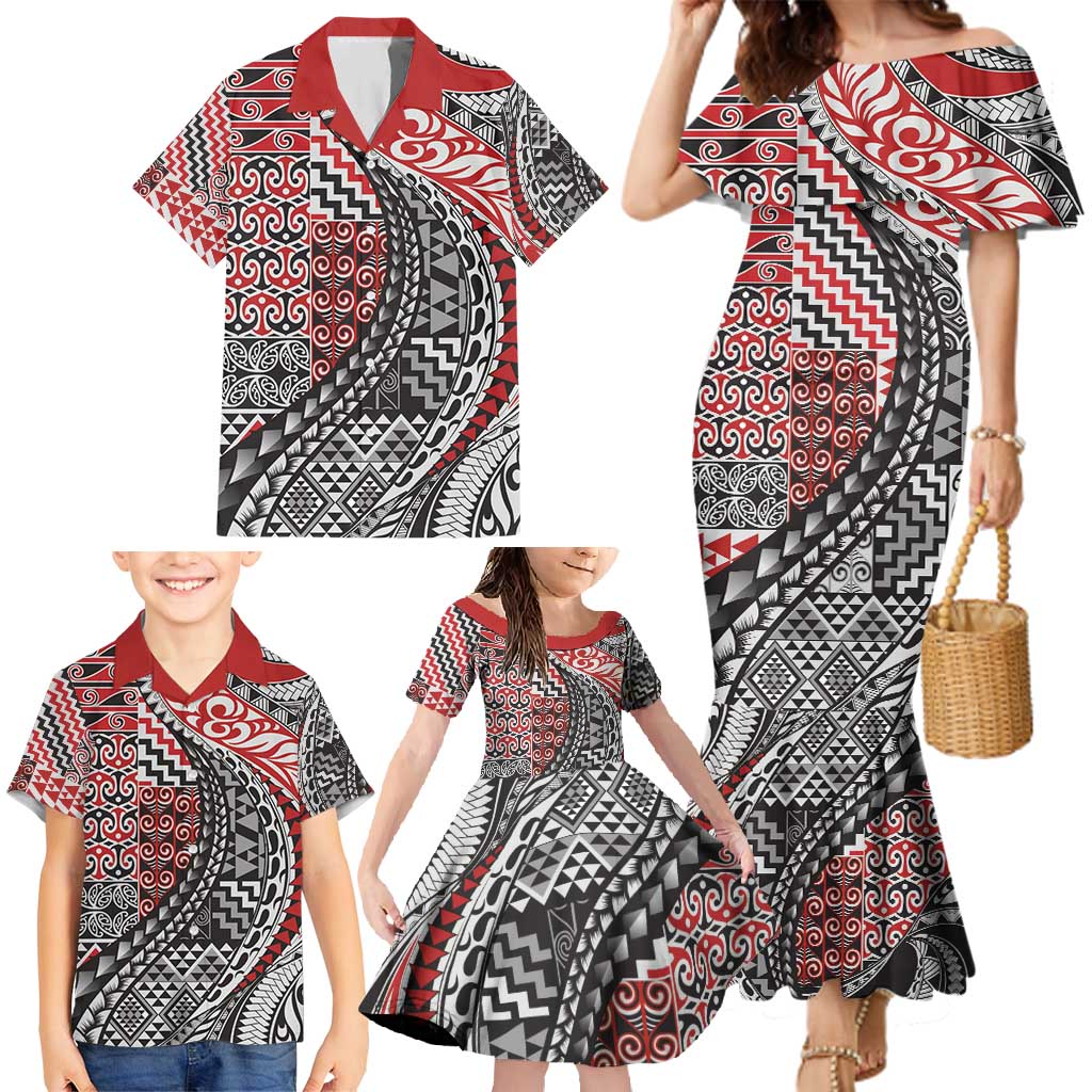 Aotearoa Maori Tribal Tattoo Family Matching Mermaid Dress and Hawaiian Shirt Kowhaiwhai Taniko Patchwork Motifs LT9 - Polynesian Pride