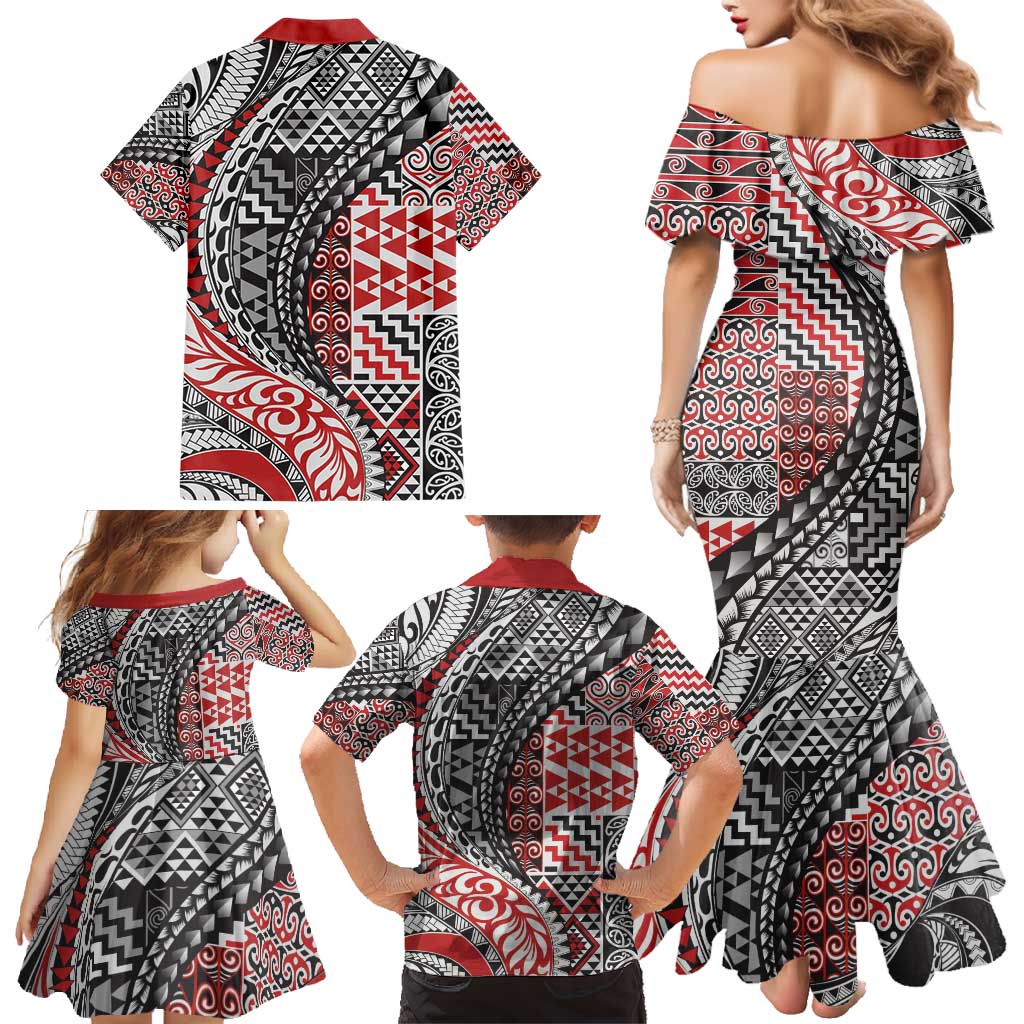Aotearoa Maori Tribal Tattoo Family Matching Mermaid Dress and Hawaiian Shirt Kowhaiwhai Taniko Patchwork Motifs LT9 - Polynesian Pride