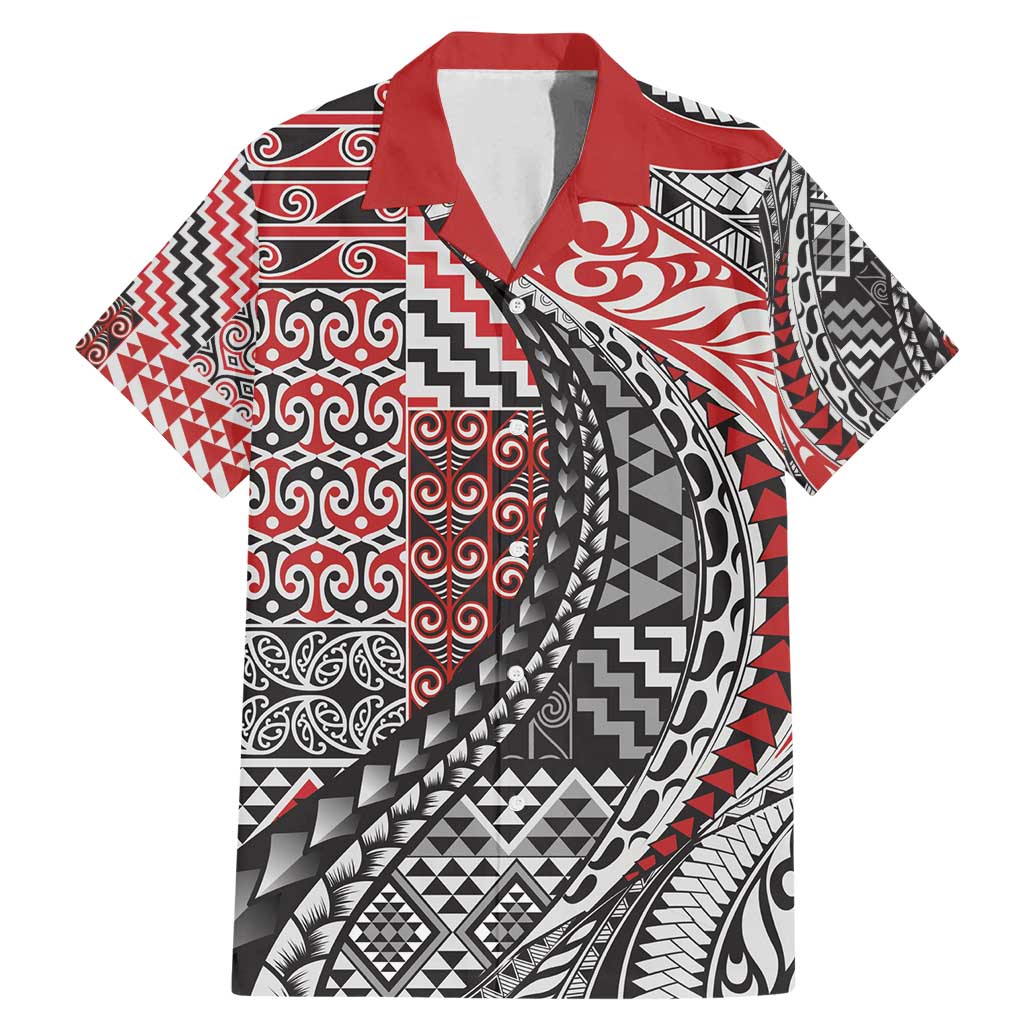 Aotearoa Maori Tribal Tattoo Family Matching Mermaid Dress and Hawaiian Shirt Kowhaiwhai Taniko Patchwork Motifs LT9 Dad's Shirt - Short Sleeve Red - Polynesian Pride