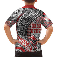 Aotearoa Maori Tribal Tattoo Family Matching Off Shoulder Maxi Dress and Hawaiian Shirt Kowhaiwhai Taniko Patchwork Motifs LT9 - Polynesian Pride