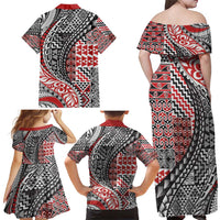 Aotearoa Maori Tribal Tattoo Family Matching Off Shoulder Maxi Dress and Hawaiian Shirt Kowhaiwhai Taniko Patchwork Motifs LT9 - Polynesian Pride