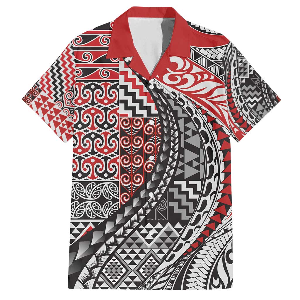 Aotearoa Maori Tribal Tattoo Family Matching Tank Maxi Dress and Hawaiian Shirt Kowhaiwhai Taniko Patchwork Motifs LT9 Dad's Shirt - Short Sleeve Red - Polynesian Pride