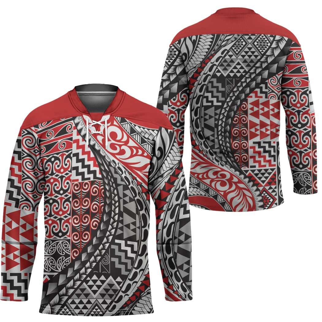 Aotearoa Maori Tribal Tattoo Hockey Jersey Kowhaiwhai Taniko Patchwork Motifs - Polynesian Pride