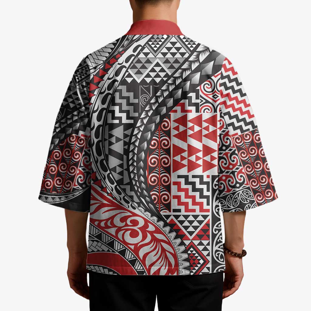 Aotearoa Maori Tribal Tattoo Kimono Kowhaiwhai Taniko Patchwork Motifs - Polynesian Pride