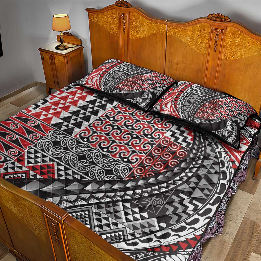 Aotearoa Maori Tribal Tattoo Quilt Bed Set Kowhaiwhai Taniko Patchwork Motifs